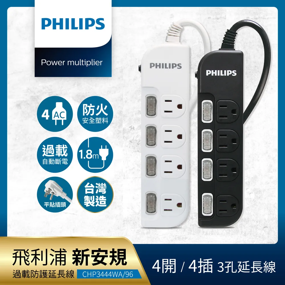 【Philips 飛利浦】4開6插+雙USB延長線 1.8M 兩色可選-CHP4760 歷史價格詳細信息