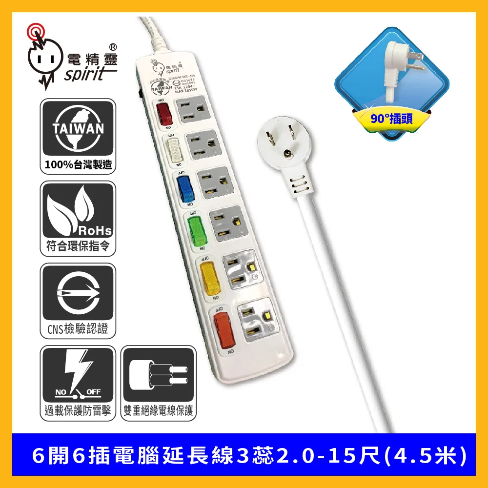 spirit 電精靈  6開6插電腦延長線3蕊2.0-6尺(1.8米) 歷史價格詳細信息