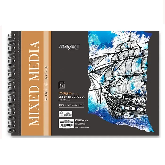 MAYART 美雅A4   300 g/m2 中紋/冷壓 12張入 荷蘭 全棉中目水彩本(3本) 歷史價格詳細信息