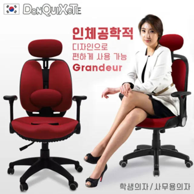 【DonQuiXoTe】韓國原裝Grandeur雙背透氣坐墊人體工學椅-黑 歷史價格詳細信息