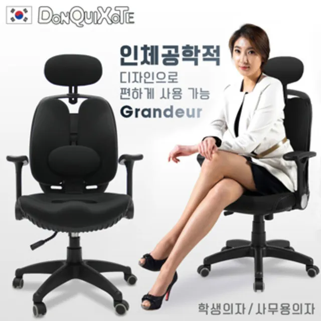 【DonQuiXoTe】韓國原裝Grandeur雙背透氣坐墊人體工學椅-黑 歷史價格詳細信息