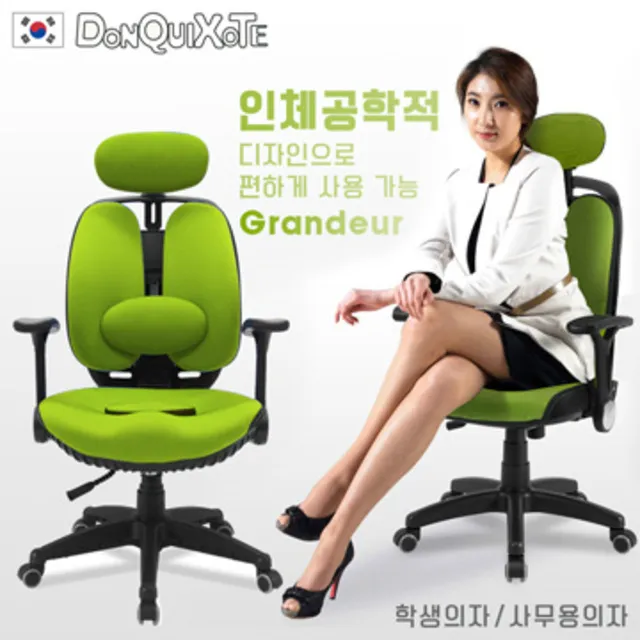 【DonQuiXoTe】韓國原裝Grandeur雙背透氣坐墊人體工學椅-黑 歷史價格詳細信息