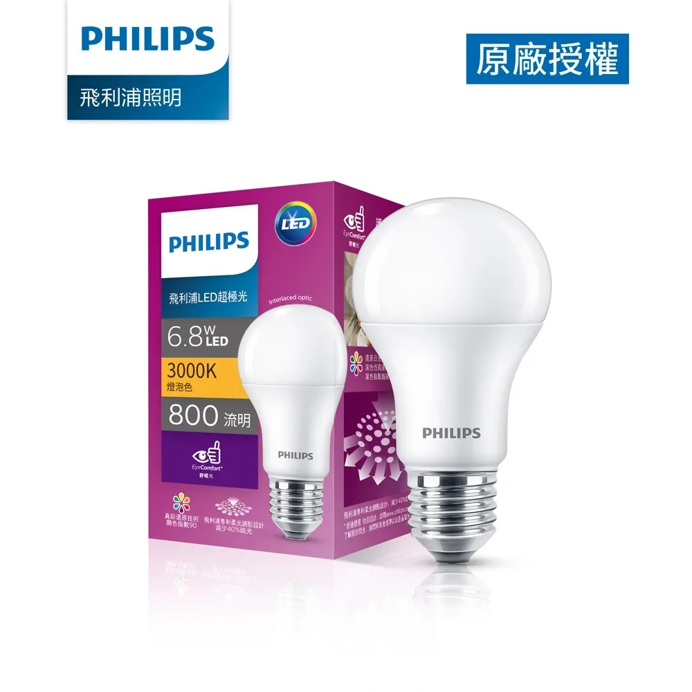 Philips 飛利浦 超極光真彩版 6.8W/840流明 LED燈泡-晝光色6500K 4入(PL03N) 歷史價格詳細信息