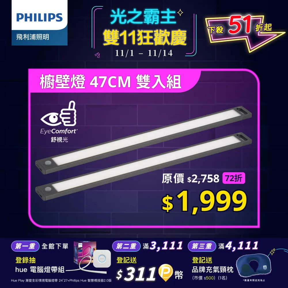 Philips 飛利浦 酷螢 移動感應櫥壁燈27cm(PO027) 歷史價格詳細信息