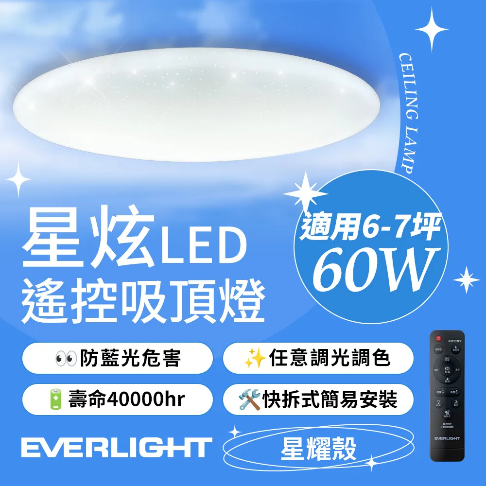 LED 60W 調光調色吸頂燈附遙控器 L388-QR(小夜燈功能/可換式燈盤/壁切4段) 歷史價格詳細信息