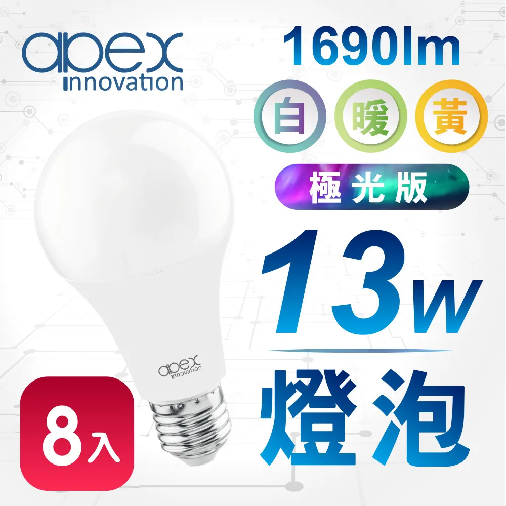 【APEX】13W高效能廣角LED燈泡 全電壓 E27(4入) 歷史價格詳細信息