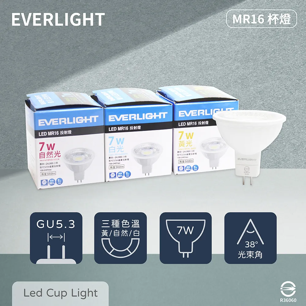 【億光EVERLIGHT】LED 7W 投射杯燈MR16 (黃光/自然光) 10入 歷史價格詳細信息