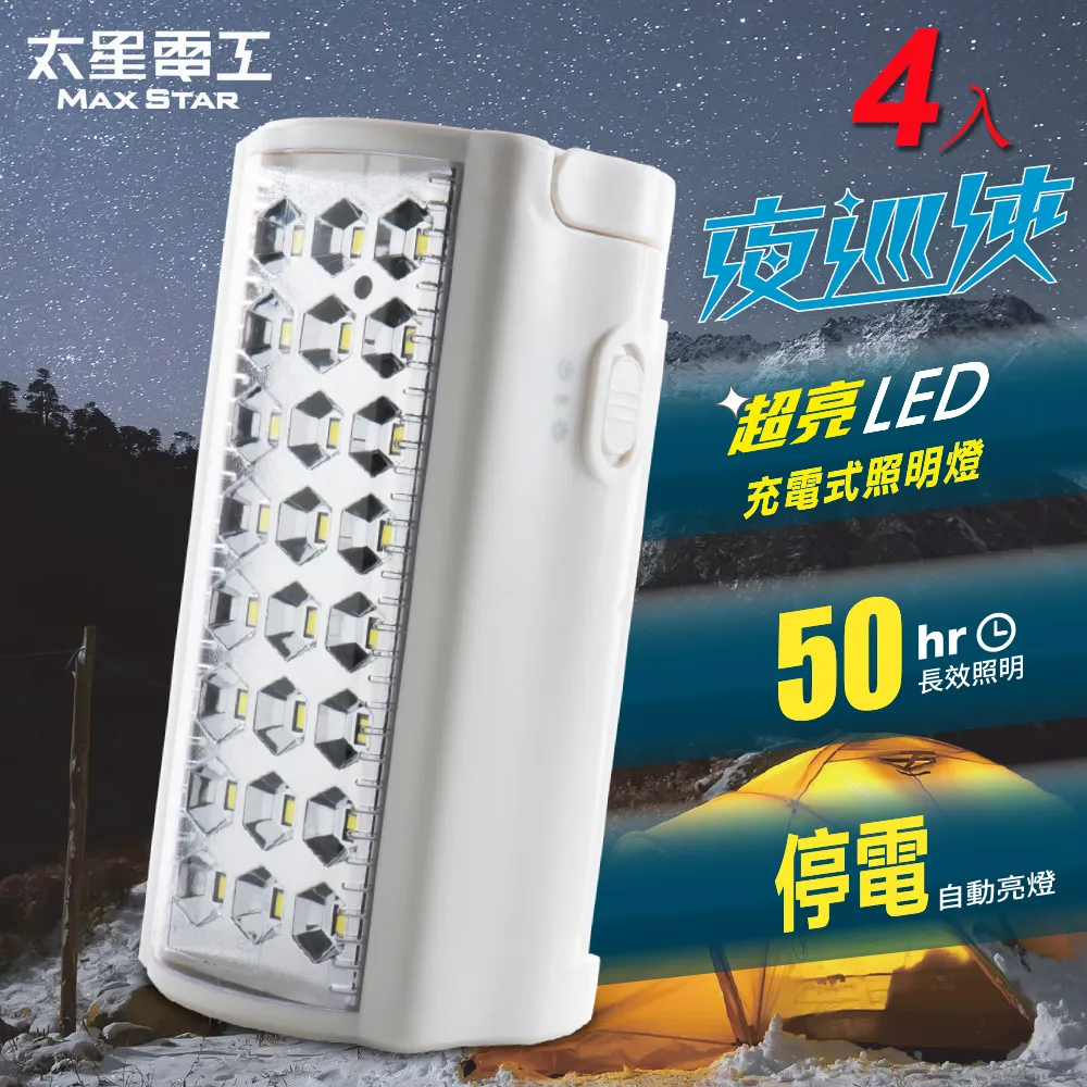 【太星電工】夜巡俠超亮LED充電式照明燈/4入  IF600*4 歷史價格詳細信息