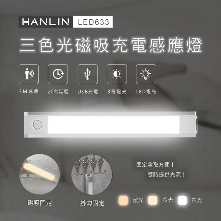 HANLIN-LED633 三色調光磁吸充電感應燈 強強滾 歷史價格詳細信息