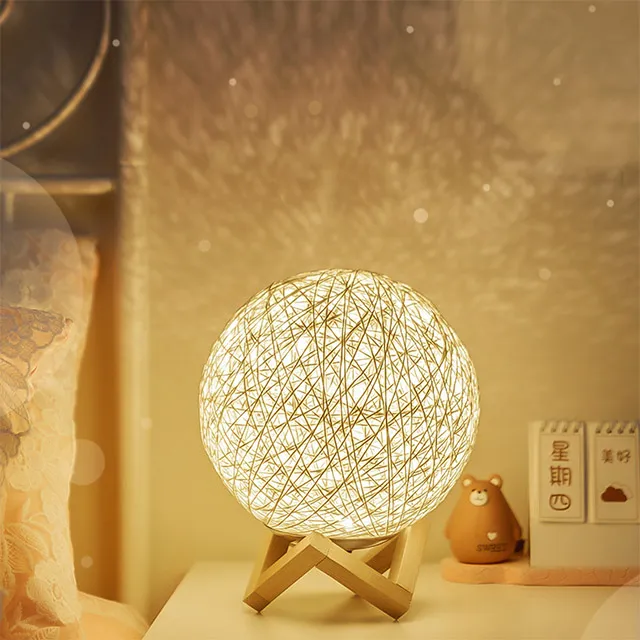 藤球小夜燈臥室床頭臺燈藤條夜燈睡眠小燈氣氛燈充電情調遙控氛圍 歷史價格詳細信息