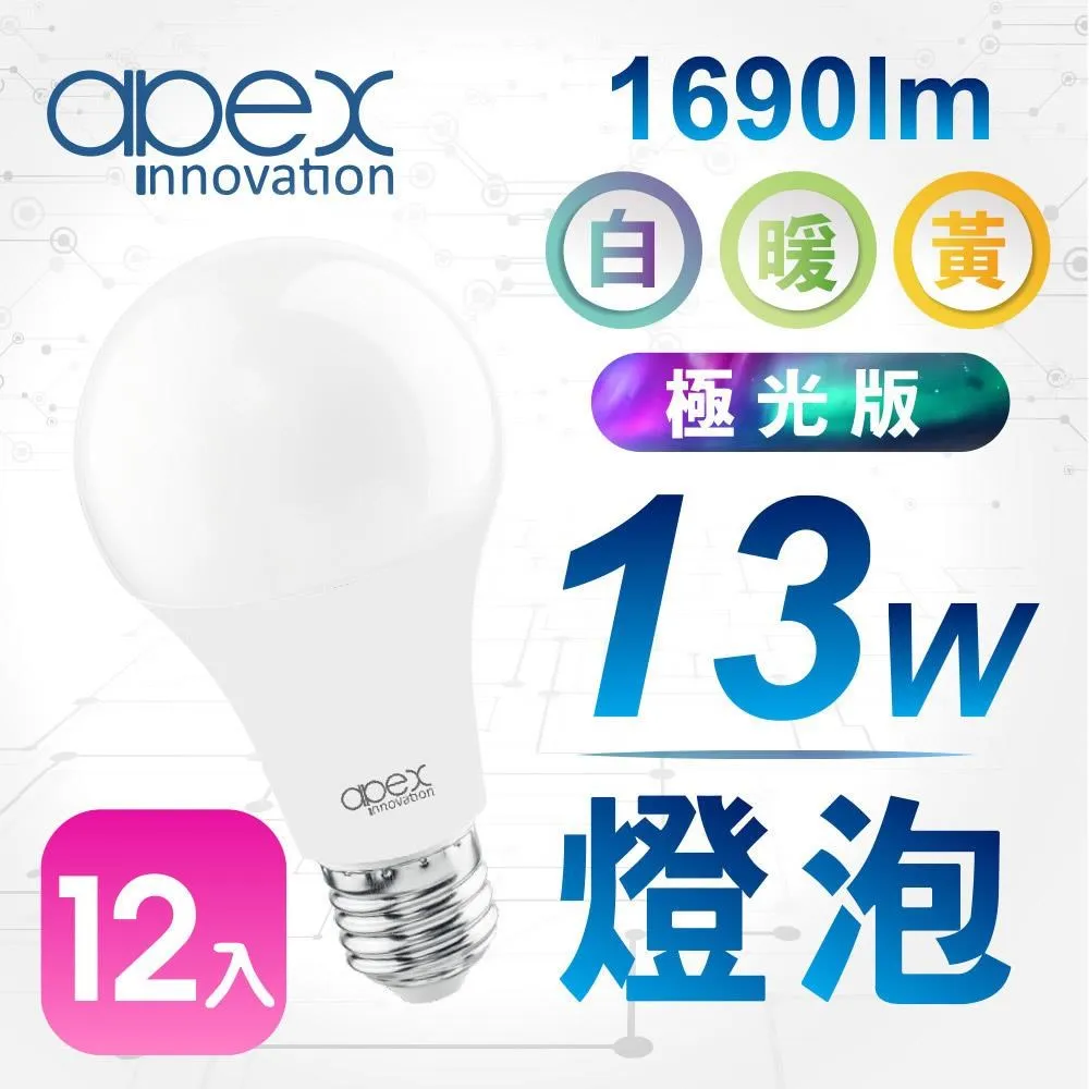 【APEX】13W高效能廣角LED燈泡 全電壓 E27(4入) 歷史價格詳細信息
