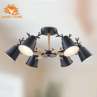 Honey Comb 北歐風原木半吸頂五燈 HC-20327 歷史價格詳細信息