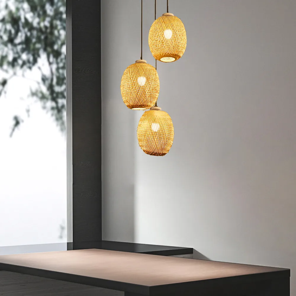 竹編吊燈復古書房臥室客廳竹篾燈組合款手工編織竹藝裝飾燈 歷史價格詳細信息