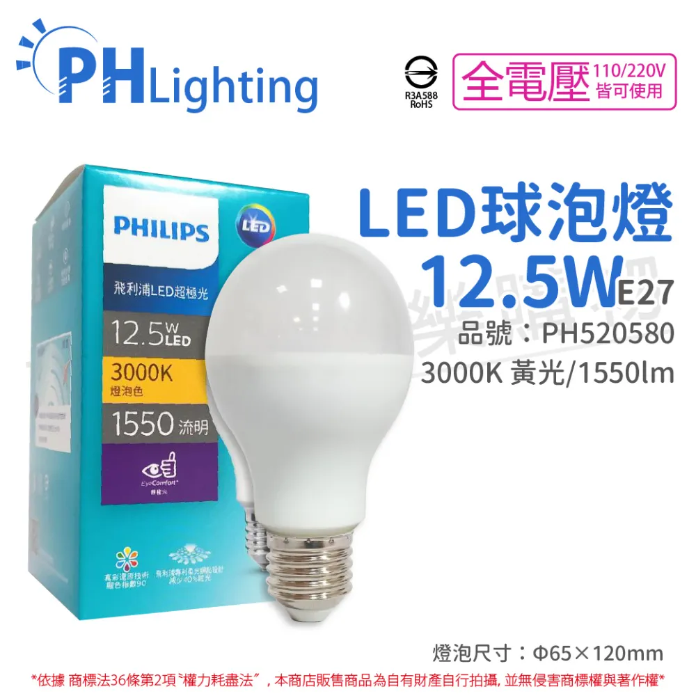(6入) PHILIPS飛利浦 真彩版 LED 12.5W E27 4000K 全電壓 超極光 球泡燈 _ PH520581 歷史價格詳細信息