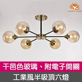 【Honey Comb】工業風干邑色玻璃玄關單吸頂燈(F7002．F7003) 歷史價格詳細信息