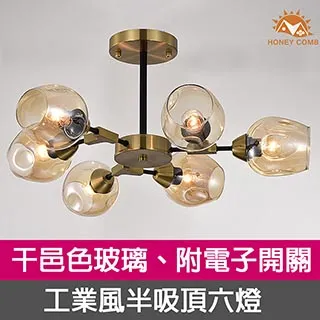 【Honey Comb】工業風干邑色玻璃玄關單吸頂燈(F7002．F7003) 歷史價格詳細信息