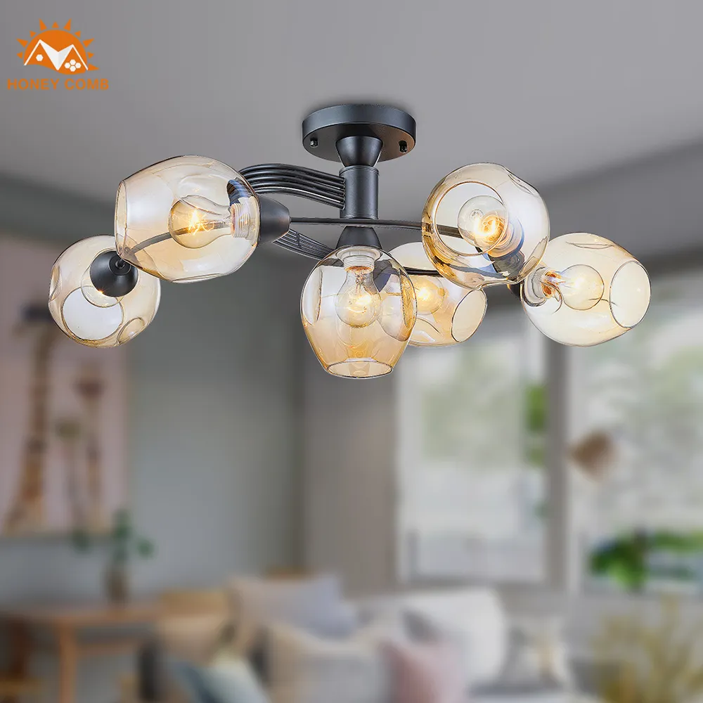 【Honey Comb】工業風干邑色玻璃玄關單吸頂燈(F7002．F7003) 歷史價格詳細信息