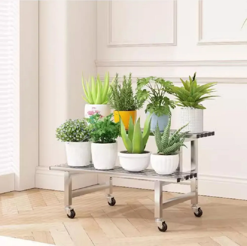 不鏽鋼花架置物架陽臺客廳家用花架子落地式帶輪子多層室內花 歷史價格詳細信息