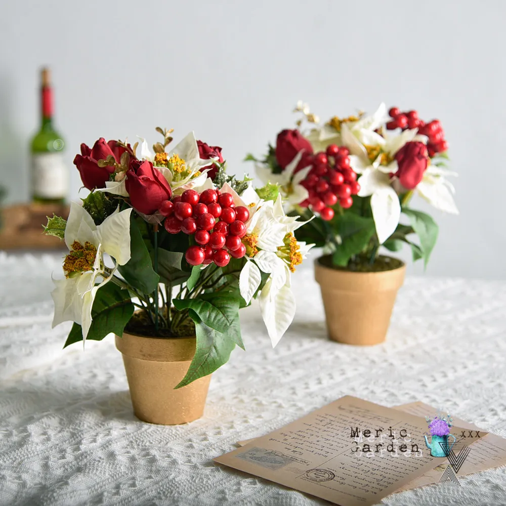 【Meric Garden】高仿真台灣手工限定聖誕紅小盆栽_2入/組 歷史價格詳細信息