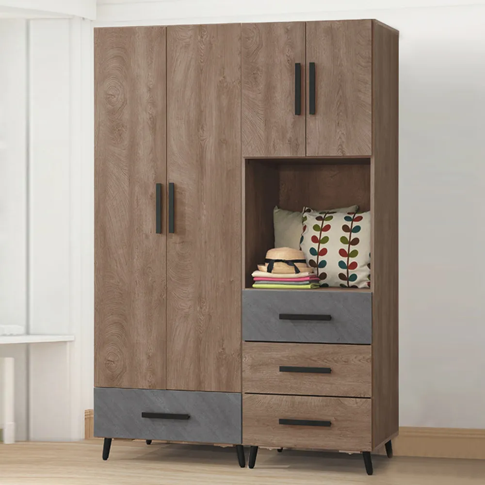 Boden-米克4.5尺實木餐桌+斯伯灰色布紋皮革實木餐椅組合-鄉村木紋色(一桌四椅) 歷史價格詳細信息