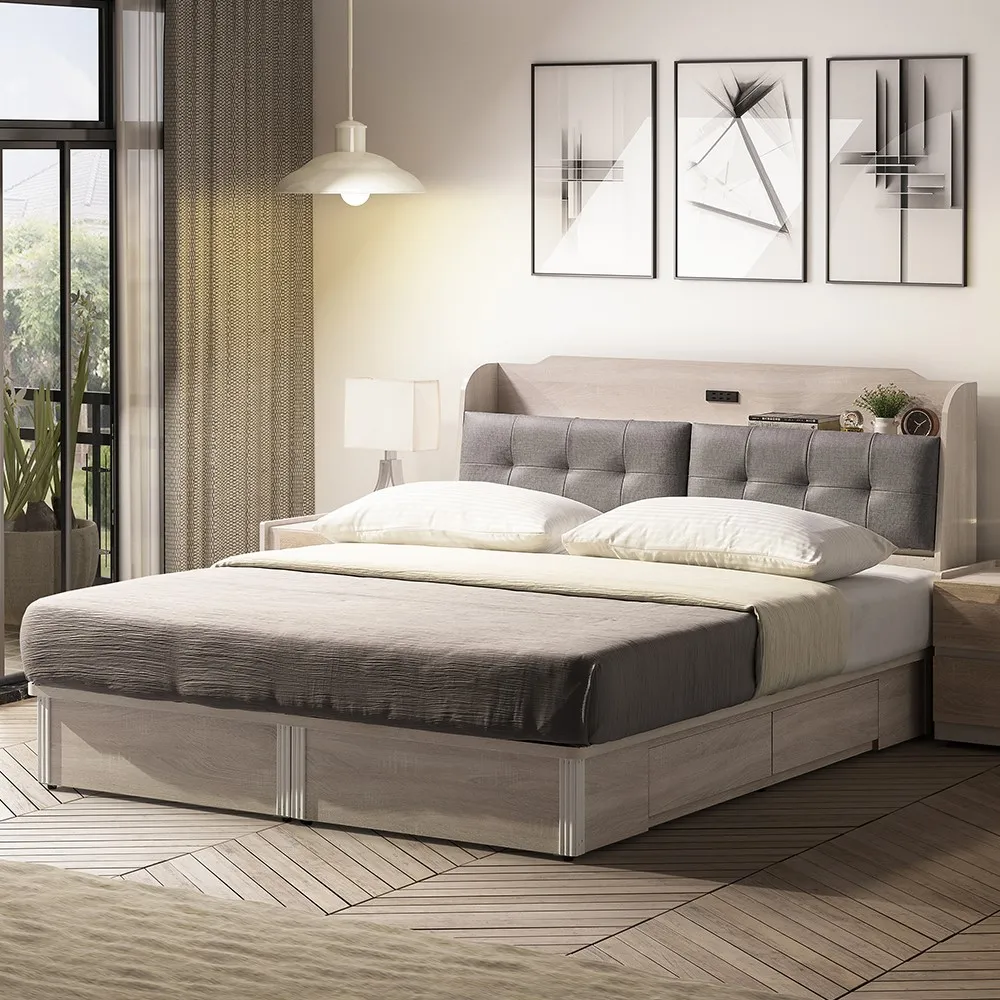 直人木業-ERIC原切木貓抓皮靠墊6尺實木腳座雙人加大床組-腳14公分高 歷史價格詳細信息