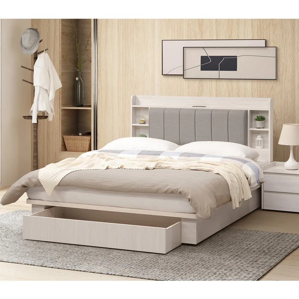 直人木業-極簡風白榆木5尺雙人平面兩抽床組 歷史價格詳細信息