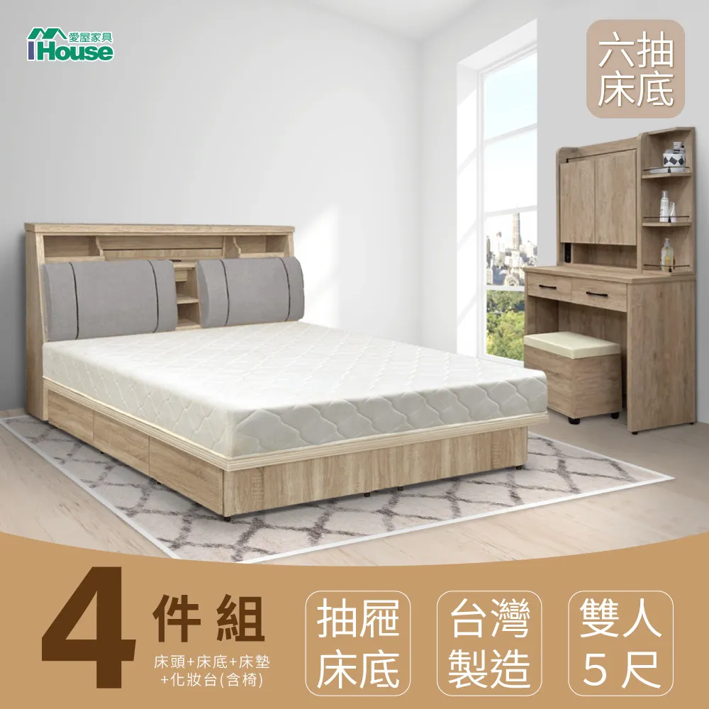IHouse-特洛伊 收納臥室5件組(床箱+收納抽屜底+天絲墊+床頭櫃+衣櫃) 5尺/6尺 歷史價格詳細信息