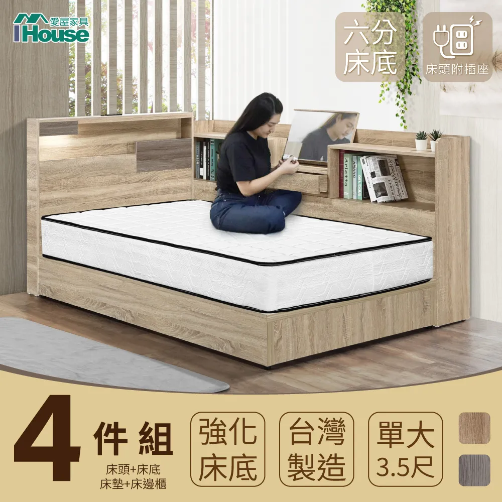 IHouse-日系夢幻100 房間4件組(床片+床底+獨立筒床墊+收納床邊櫃)-單大3.5尺 歷史價格詳細信息