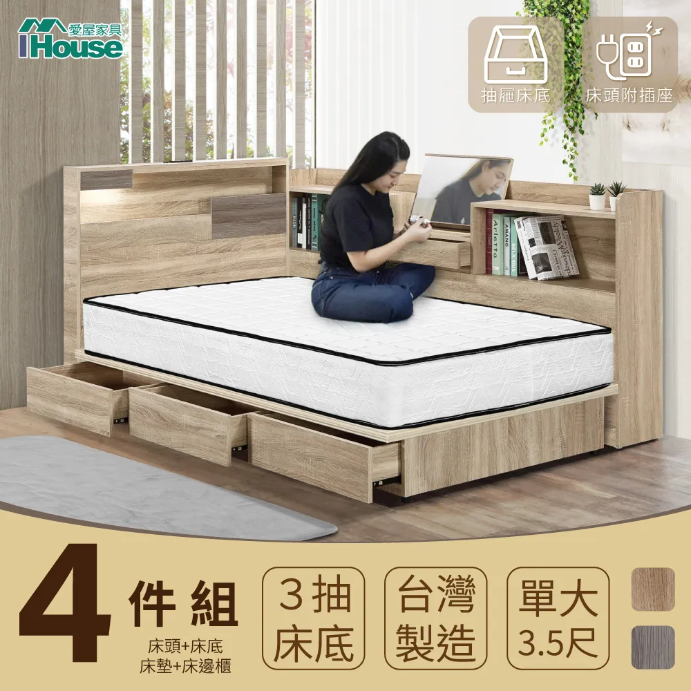 IHouse-日系夢幻100 房間4件組(床片+床底+獨立筒床墊+收納床邊櫃)-單大3.5尺 歷史價格詳細信息