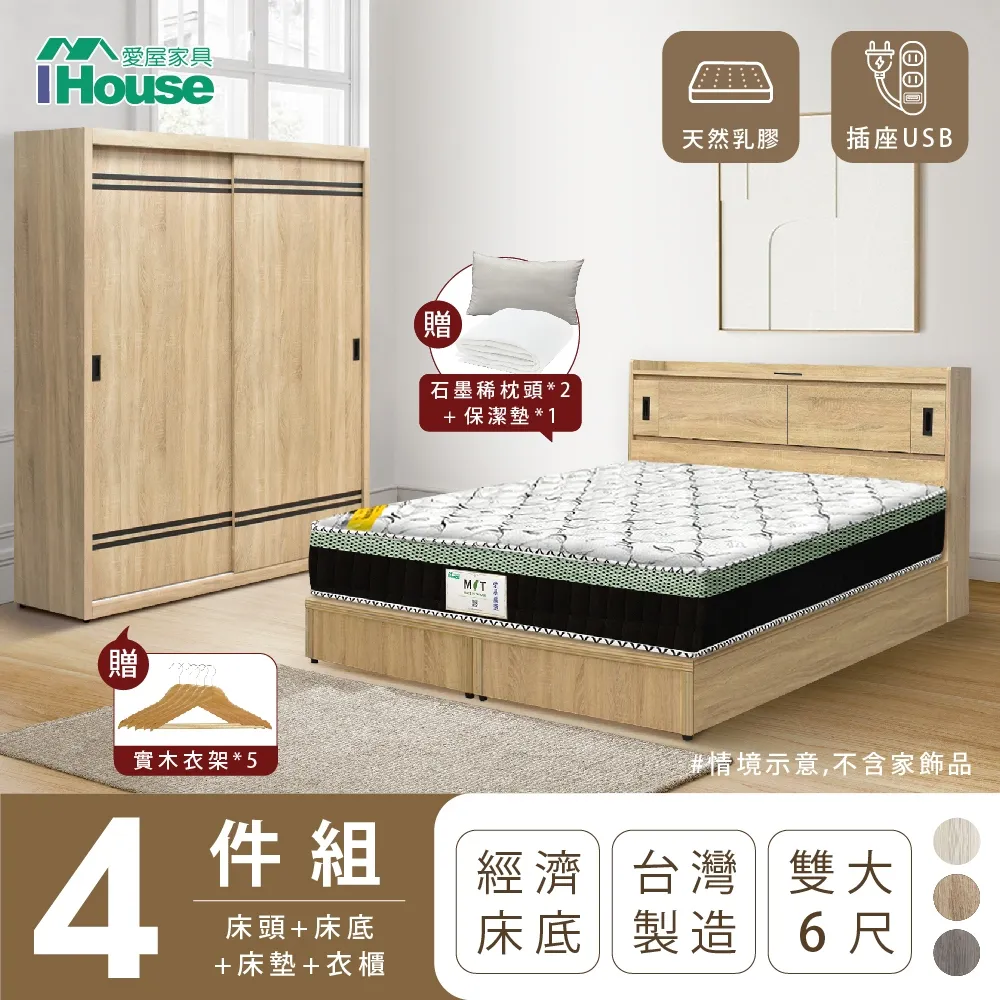 【IHouse】品田 房間4件組 雙人5尺(床頭箱+收納抽屜底+床頭櫃+衣櫃) 歷史價格詳細信息
