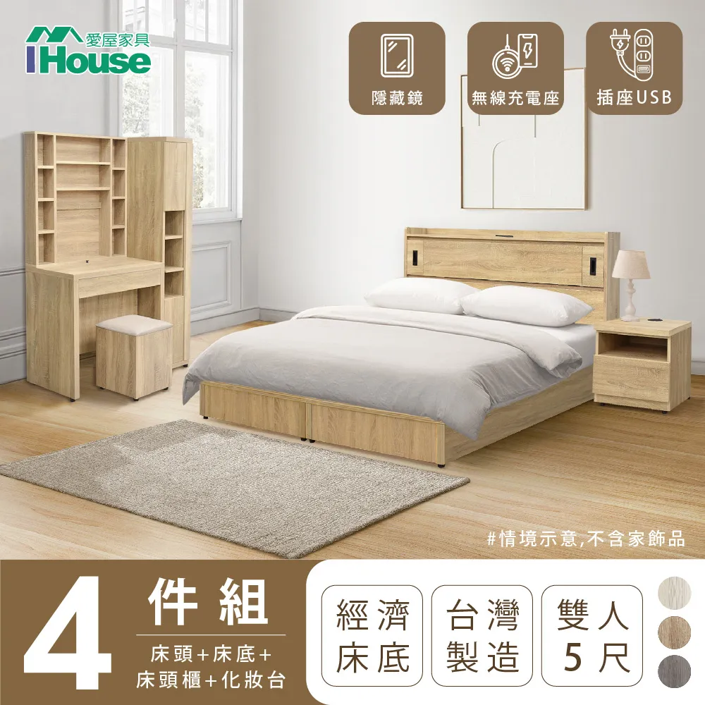 【IHouse】品田 房間4件組 雙人5尺(床頭箱+收納抽屜底+床頭櫃+衣櫃) 歷史價格詳細信息