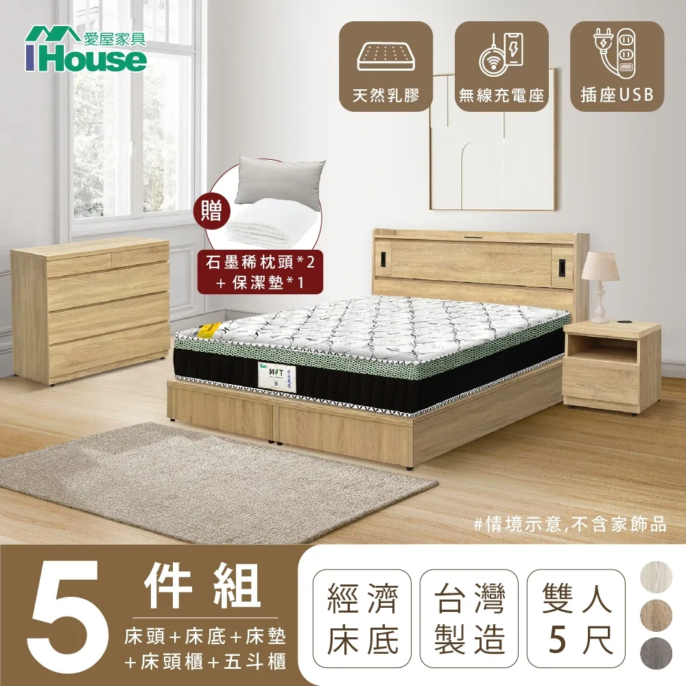 【IHouse】品田 房間5件組 雙人5尺(床頭箱+收納抽屜底+床墊+床頭櫃+衣櫃) 歷史價格詳細信息