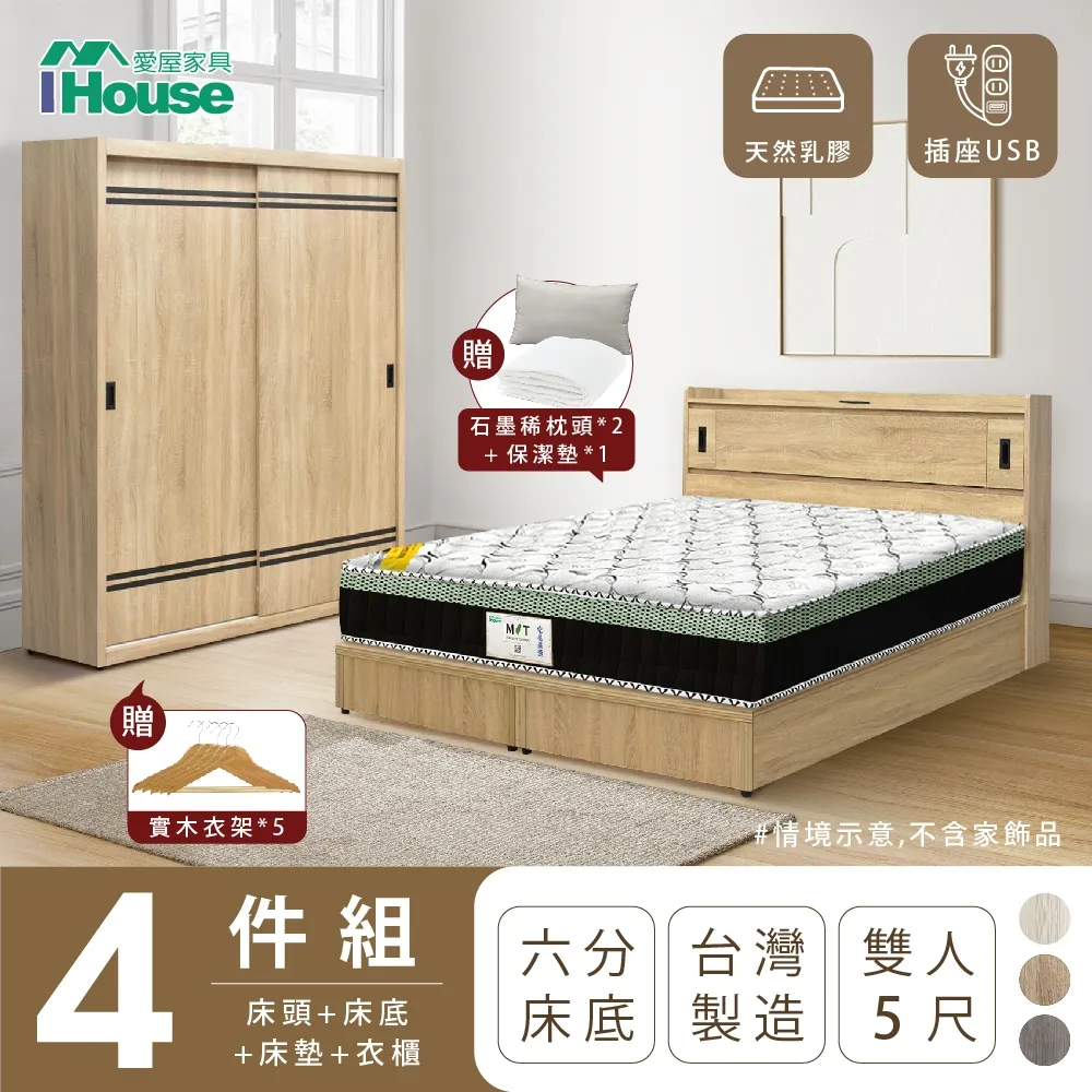 【IHouse】品田 房間4件組 雙人5尺(床頭箱+收納抽屜底+床頭櫃+衣櫃) 歷史價格詳細信息