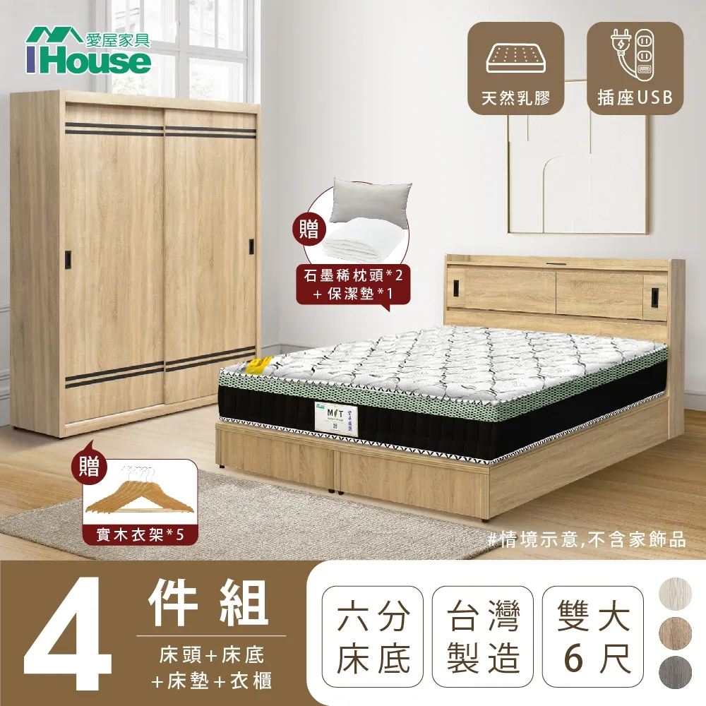 【IHouse】品田 房間4件組 雙大6尺(床頭箱+6分底+床墊+床頭櫃) 歷史價格詳細信息