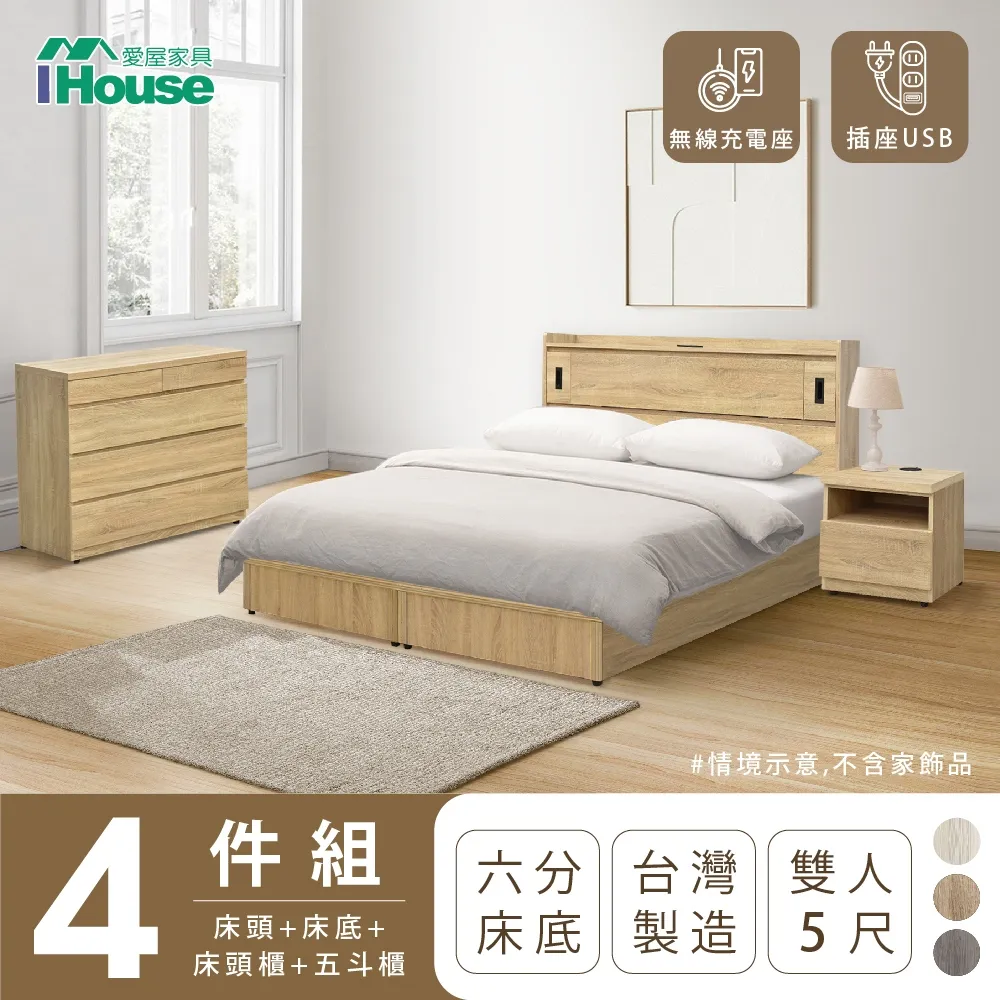 【IHouse】品田 房間4件組 雙人5尺(床頭箱+收納抽屜底+床頭櫃+衣櫃) 歷史價格詳細信息