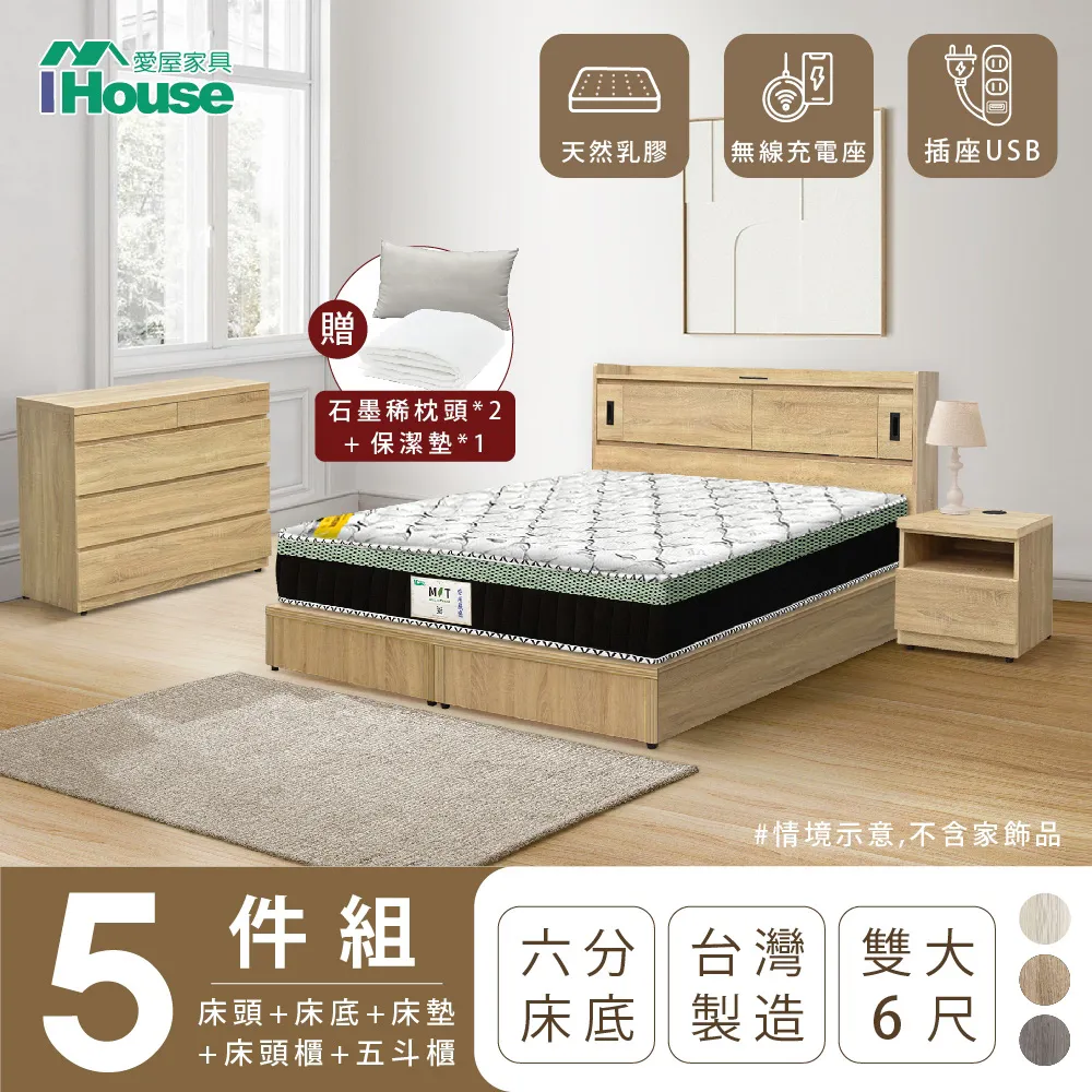 【IHouse】品田 房間5件組 雙大6尺(床頭箱+收納抽屜底+床墊+床頭櫃+鏡台含椅) 歷史價格詳細信息