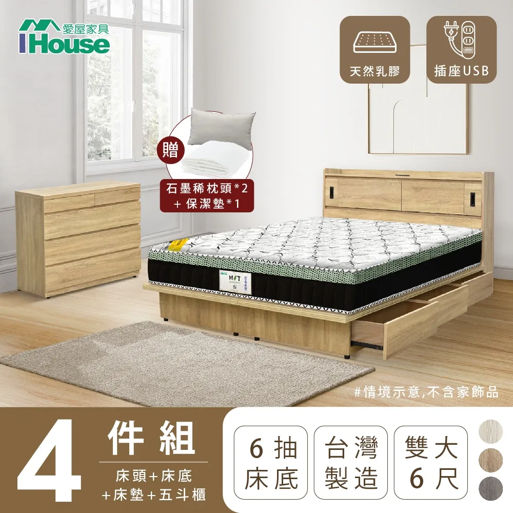 【IHouse】品田 房間4件組 雙大6尺(床頭箱+6分底+床墊+床頭櫃) 歷史價格詳細信息
