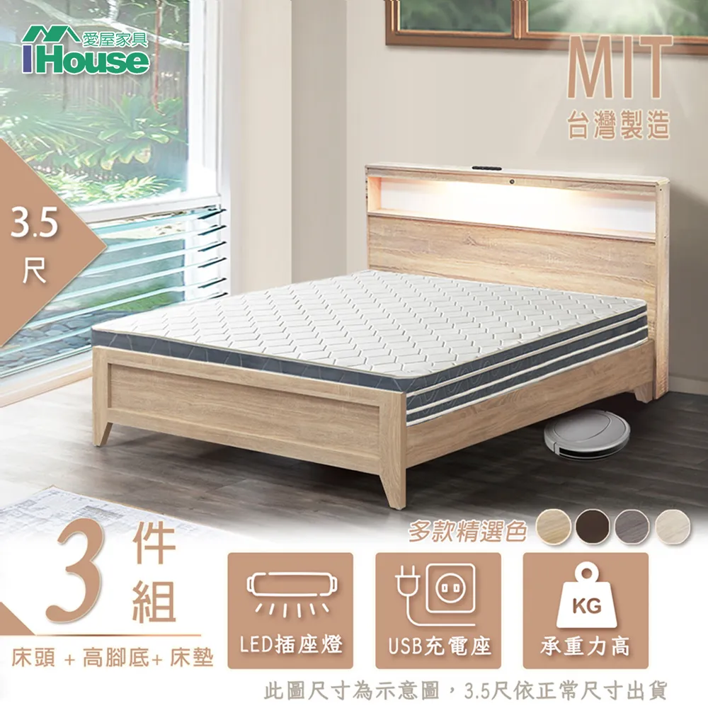 【IHouse】山田 LED燈光插座USB房間3件組(床頭+高腳底+床墊)-雙大6尺 歷史價格詳細信息