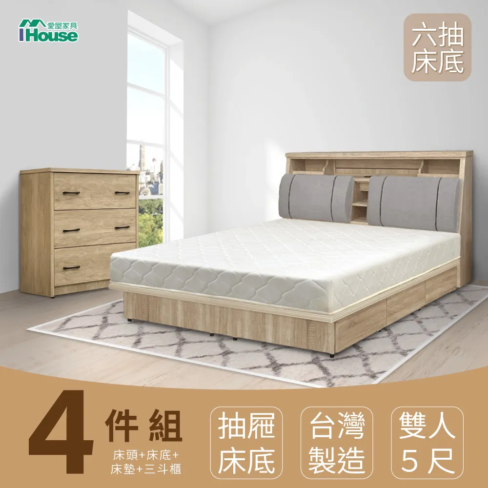 IHouse-特洛伊 收納臥室5件組(床箱+收納抽屜底+天絲墊+床頭櫃+衣櫃) 5尺/6尺 歷史價格詳細信息