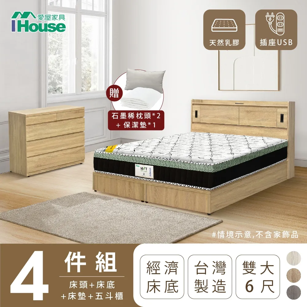【IHouse愛屋家具】品田 房間4件組(床頭箱+6分底+床墊+床頭櫃) 雙人5尺 歷史價格詳細信息