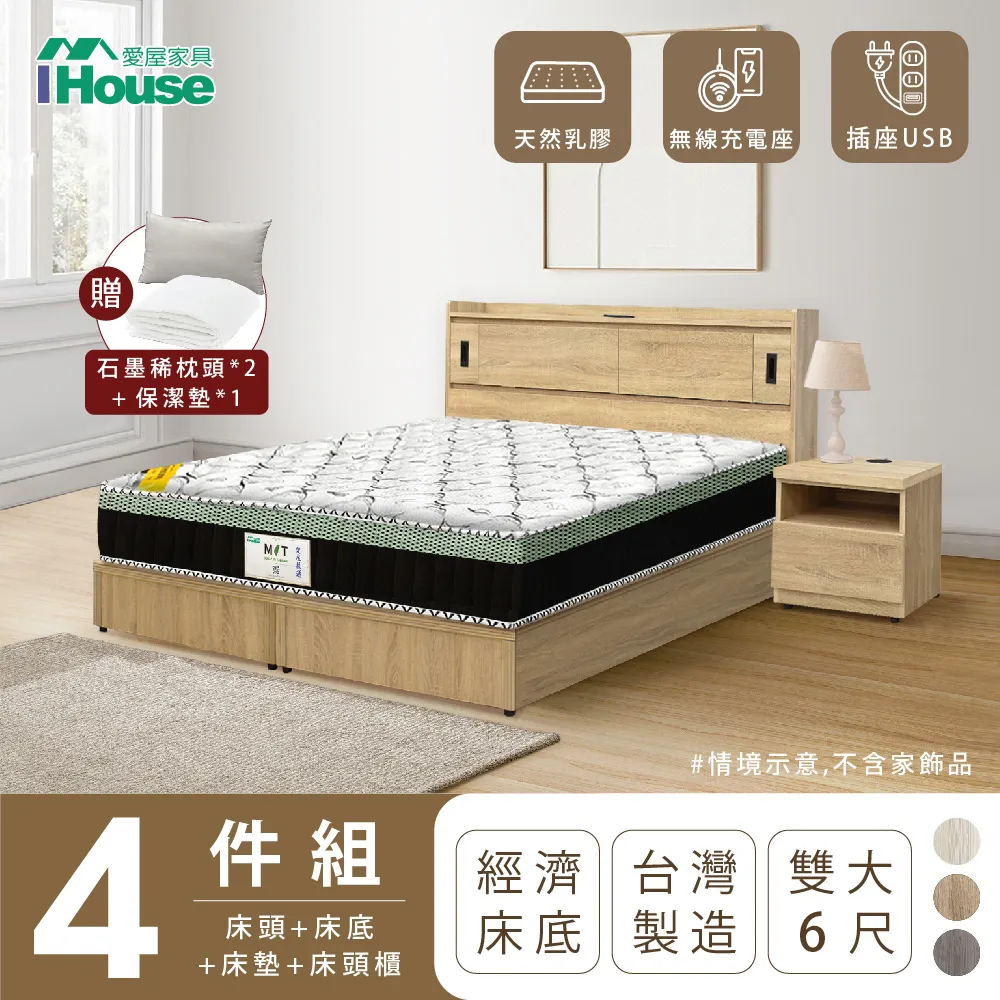 【IHouse愛屋家具】品田 房間4件組(床頭箱+6分底+床墊+床頭櫃) 雙人5尺 歷史價格詳細信息