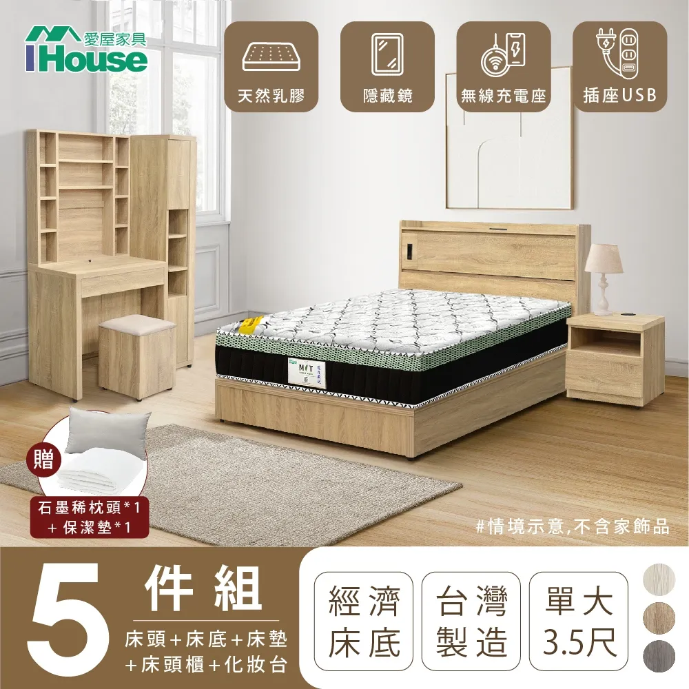 【IHouse愛屋家具】品田 房間5件組(床頭箱、收納抽屜+掀床底、床墊、床頭櫃、斗櫃) 雙大6尺 歷史價格詳細信息
