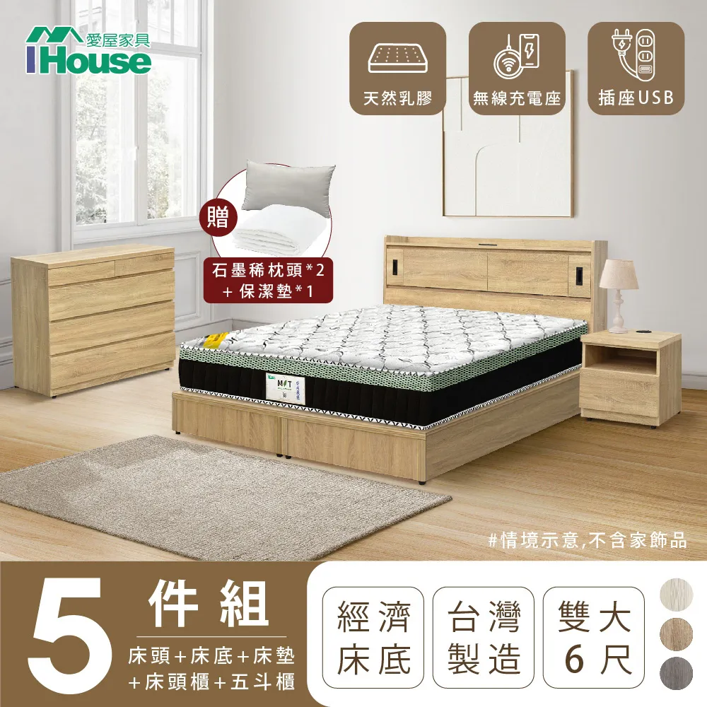 【IHouse愛屋家具】品田 房間5件組(床頭箱、收納抽屜+掀床底、床墊、床頭櫃、斗櫃) 雙大6尺 歷史價格詳細信息