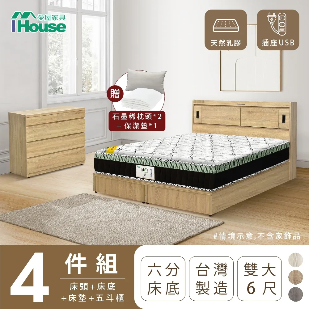 【IHouse愛屋家具】品田 房間4件組(床頭箱+6分底+床墊+床頭櫃) 雙人5尺 歷史價格詳細信息