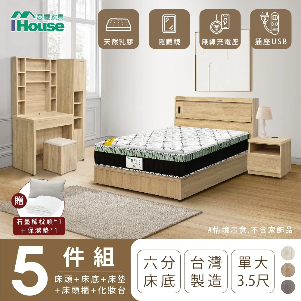 【IHouse愛屋家具】品田 房間5件組(床頭箱、收納抽屜+掀床底、床墊、床頭櫃、斗櫃) 雙大6尺 歷史價格詳細信息
