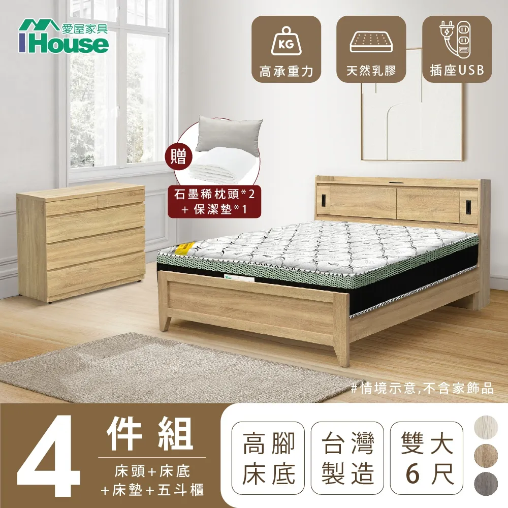 【IHouse愛屋家具】品田 房間4件組(床頭箱+高腳床架+床墊+斗櫃) 雙大6尺 價格比較,價格查詢,歷史價格詳細信息