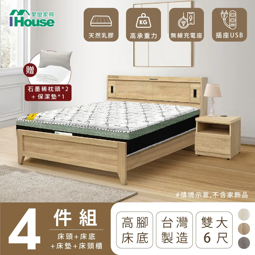 【IHouse愛屋家具】品田 房間4件組(床頭箱+高腳床架+床墊+床頭櫃) 雙大6尺 價格比較,價格查詢,歷史價格詳細信息