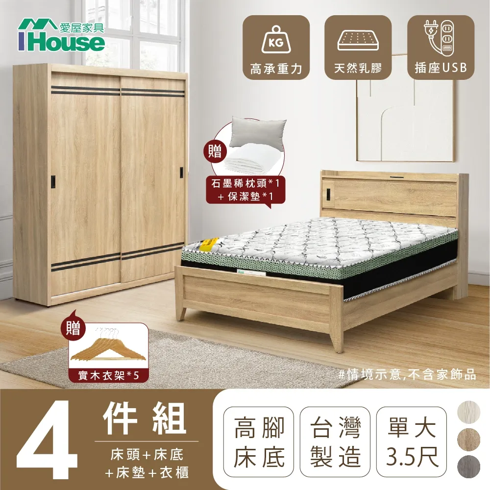 【IHouse愛屋家具】品田 房間4件組(床頭箱+高腳床架+床墊+衣櫃) 單大3.5尺 價格比較,價格查詢,歷史價格詳細信息
