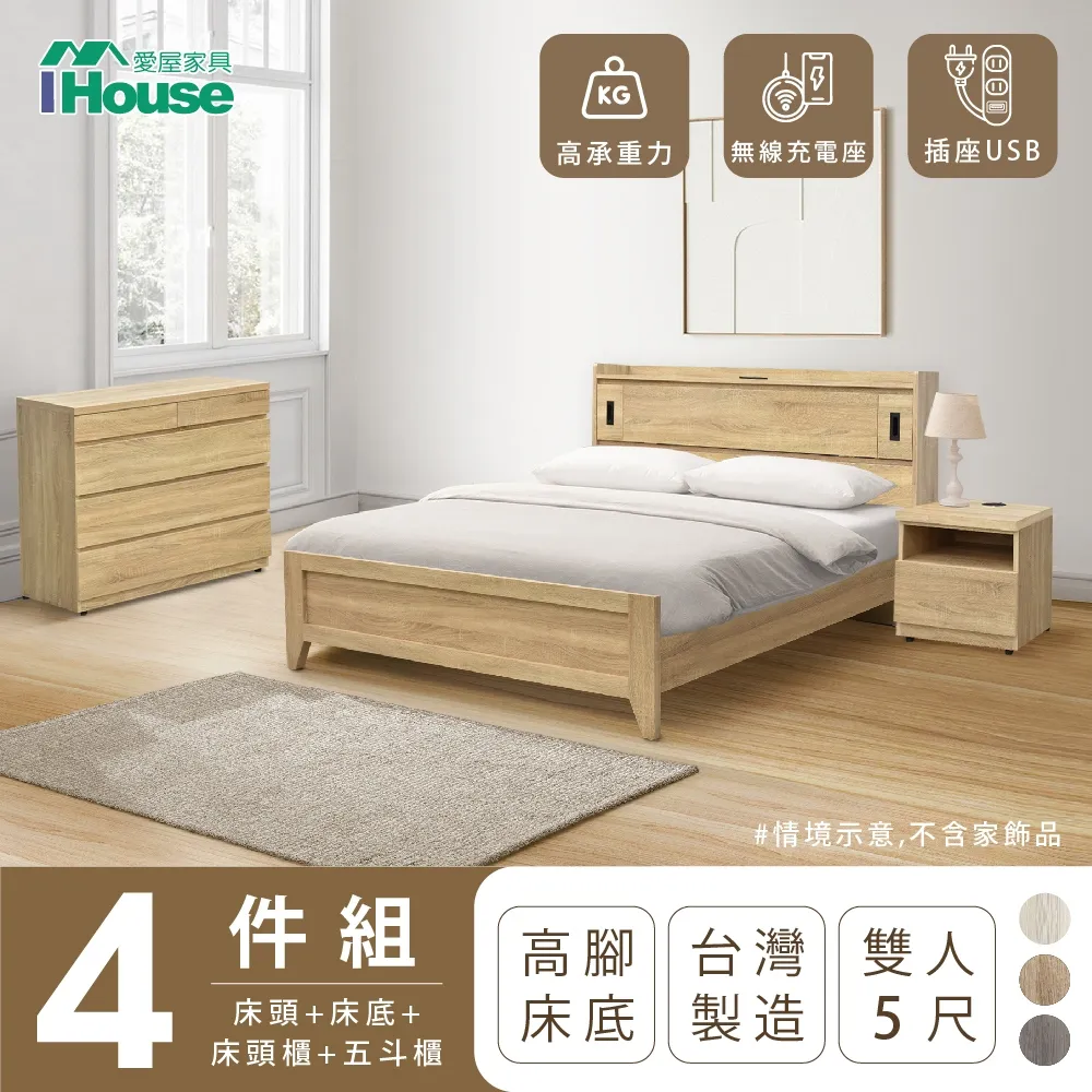 【IHouse】品田 房間4件組 雙人5尺(床頭箱+收納抽屜底+床頭櫃+衣櫃) 歷史價格詳細信息