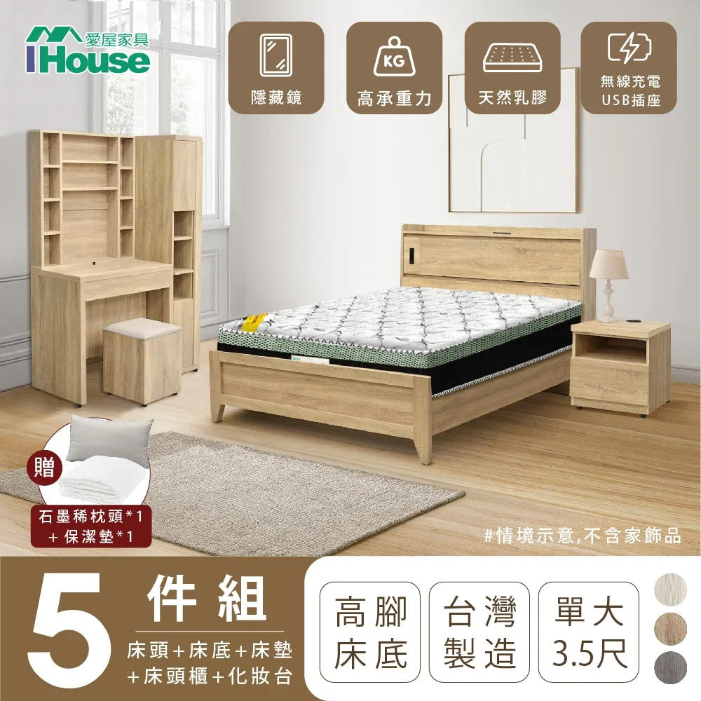 【IHouse愛屋家具】品田 房間5件組(床頭箱、收納抽屜+掀床底、床墊、床頭櫃、斗櫃) 雙大6尺 歷史價格詳細信息